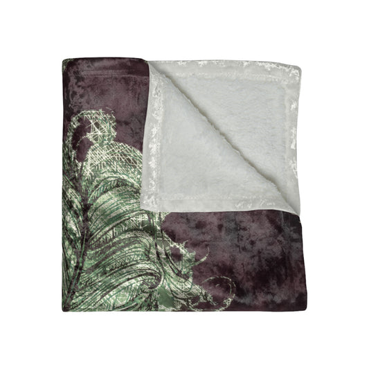 A Prettybirde Dreamscape Crushed Velvet Throw in green & plum
