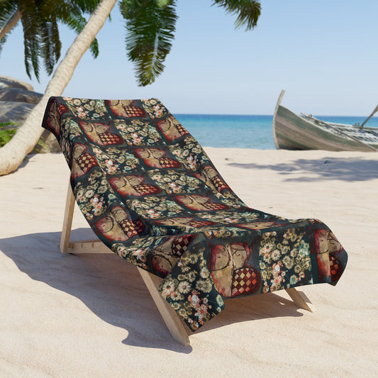 PB Face Card Maximalist Beach Towel  By Prettybirde