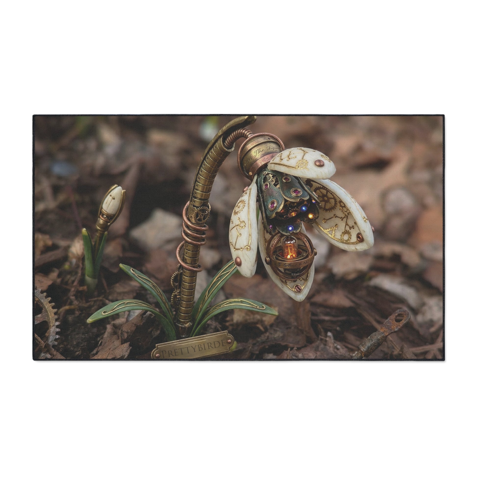 Antique Machine Snowdrop Fine Art Garden Mat By Prettybirde 