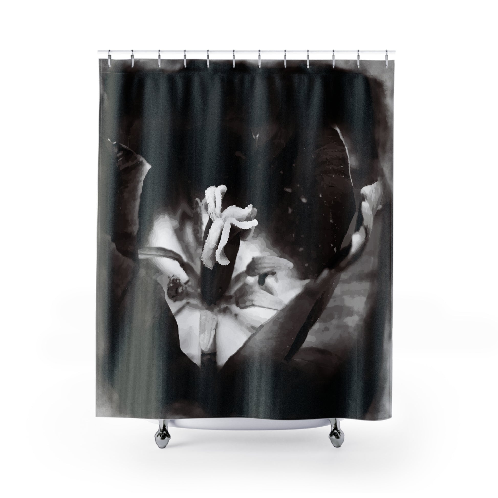 Moon Tulip Noir Bath Curtain in classic black shown from the front