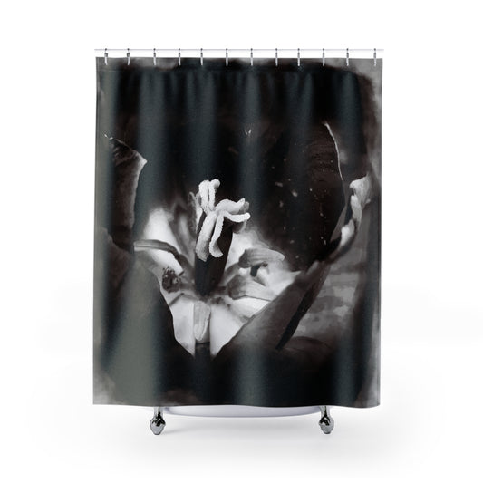 Moon Tulip Noir Bath Curtain in classic black shown from the front