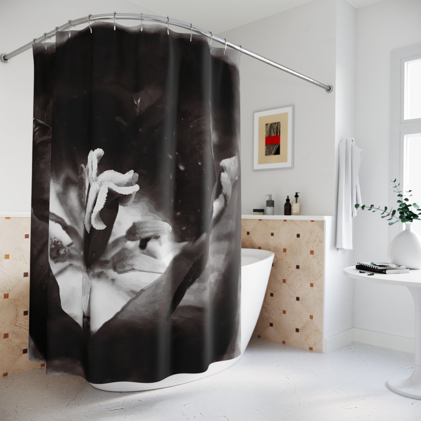 Moon Tulip Noir Bath Curtain in classic black in a modern bathroom