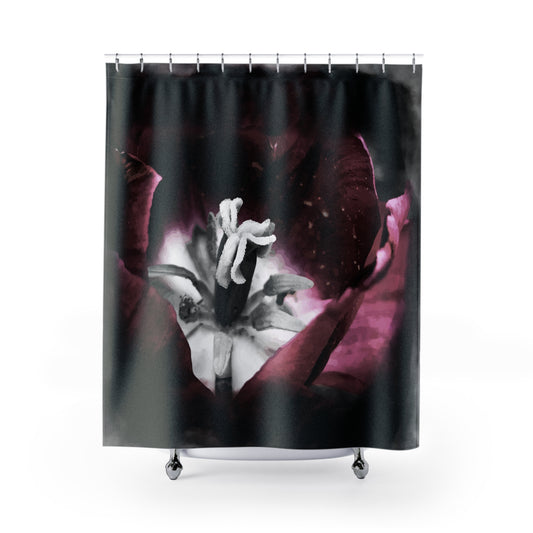 Moon Tulip Noir Bath Curtain in plum shown from the front