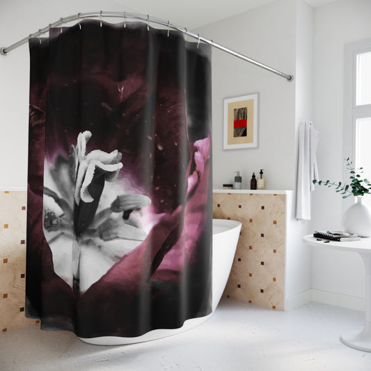 Moon Tulip Noir Bath Curtain in plum shown in a modern bathroom