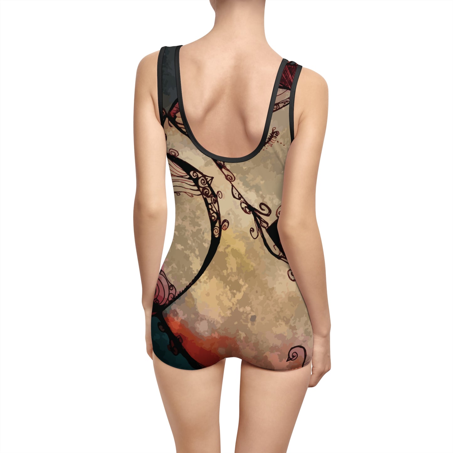 PB Face Cards Kellerman 1907 One Piece Bathing Suit from the back