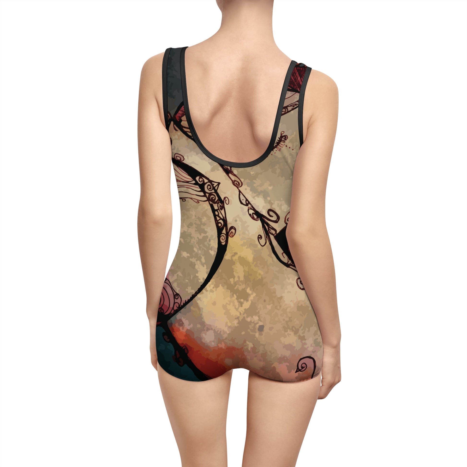 PB Face Cards Kellerman 1907 One Piece Bathing Suit from the back